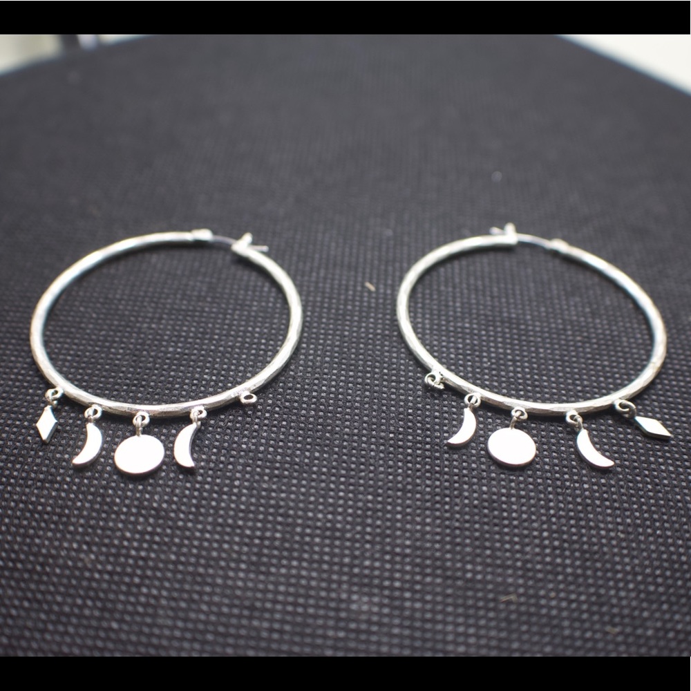Lucky Brand Silver-Tone Lunar Hoop Earrings